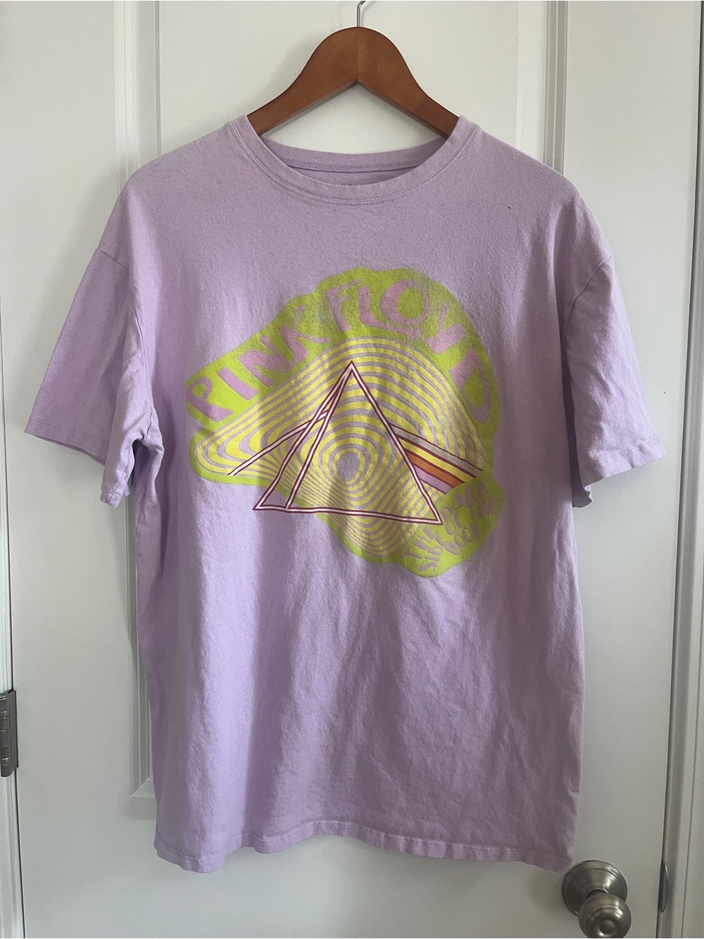 Pink Floyd Lavender Graphic Tee with Neon Yellow & Pink Accents